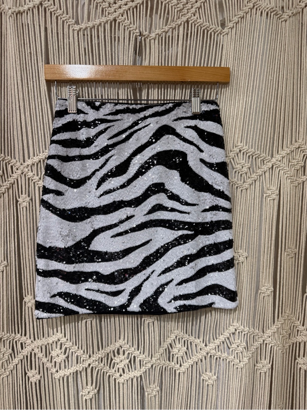 Alice + Olivia Black & White Sequin Zebra Mini Skirt